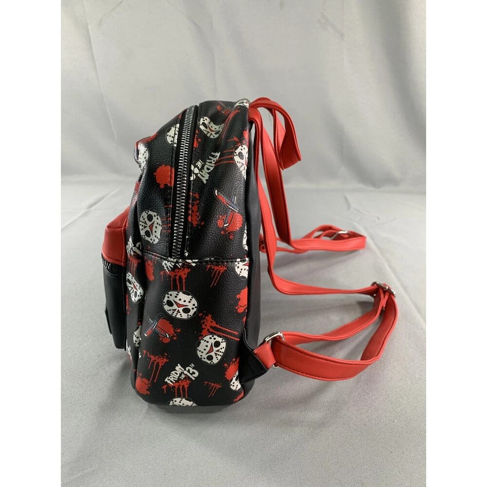 Bioworld Friday the 13th Mini Backpack Jason Mask Black Red Faux Leather Horror - Picture 3 of 5